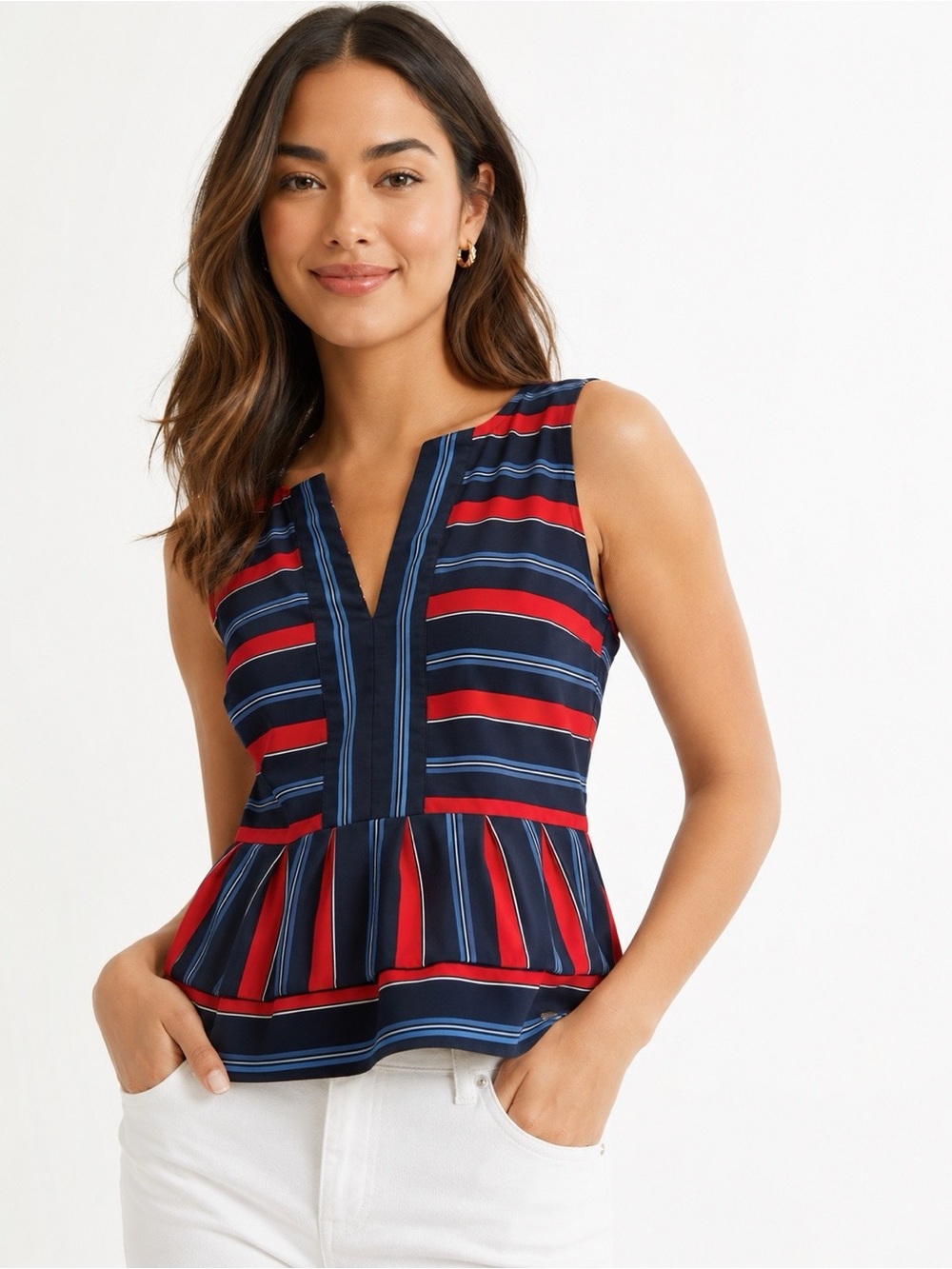 Tommy Hilfiger Red and Black Striped Blouse Size S/M